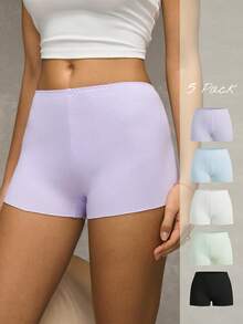 Esseday Set Of 5 Solid Color Boxer Shorts - Multicolor - View 8