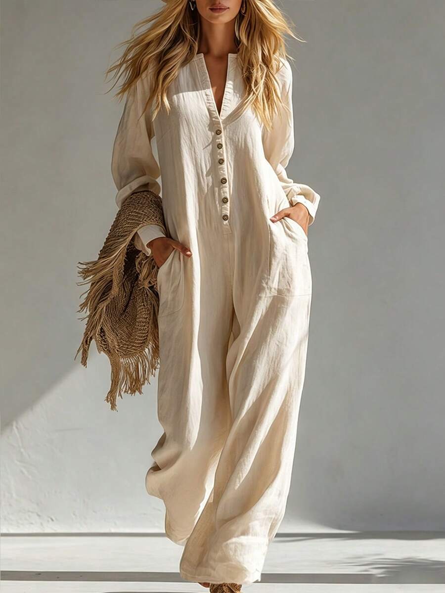 LUMIGAL Ladies Woven Holiday Casual Fall Long Jumpsuit