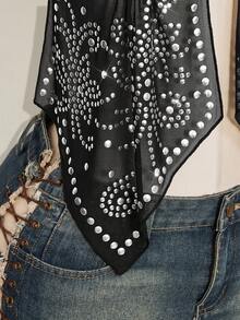 SHEIN ICON Women's Rivet Design Mesh Halter Neck Tank Top With Sexy Slit Hem - Black - View 12
