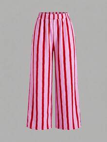 SHEIN LMoss Kids 少女香蕉字母印花T恤條紋長褲套裝 - 彩色 - 查看 4