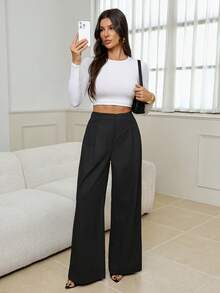 SHEIN Tall 女款休閒商務通勤黑色長褲 - 黑色 - 查看 6