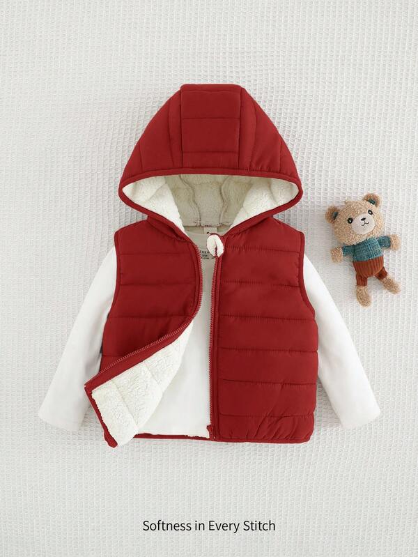 Cozy Pixies Newborn Baby Boy Cartoon Bear Pattern Hooded Fleece Sleeveless Open Front Autumn Winter Jacket
