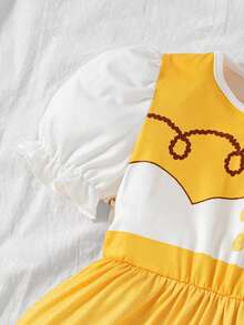 SHEIN Perso Play 女童西部牛仔風豹紋拼接色塊荷葉邊短袖洋裝，幼兒穿著 - 彩色 - 查看 4