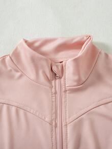 SHEIN Girls' Elastic Fabric Fitted Jacket, Fall Clothes, Fall, 3D Tailored Design, Solid Color, Suitable For Outdoor Sports Occasions - Pink - View 7