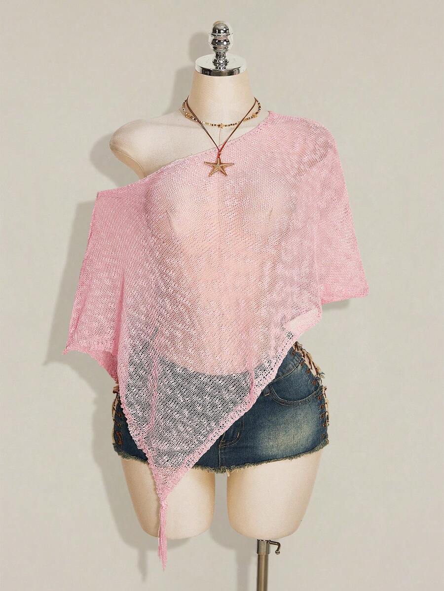 SHEIN ICON 夏季女款性感節日派對沙灘婚禮外出酒紅色鉤編 - 粉色 - 查看 1