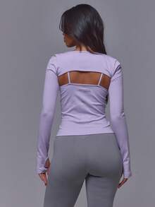 Musera Sport 丁香紫細肩帶抓皺胸前無縫背心上衣，附可拆卸袖子，僅適用於皮拉提斯健身、日常休閒穿著 - 紫色 - 查看 4