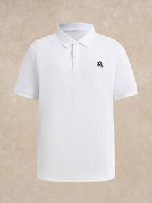 Courvante 男士休閒 Polo 衫套裝，圖案、條紋、刺繡，白色上衣搭配藍色條紋短褲，鈕扣設計，2 件組，人造絲材質，柔軟垂墜，適合高爾夫球與休閒穿著 - 白色 - 查看 3