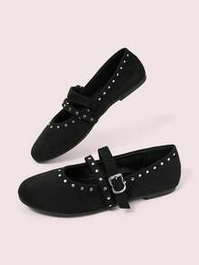 CUCCOO DOLLMOD Women's Shoes, Flat Shoes, Black, Suede Texture, Casual Sweet Solid Color Ballet Style, Daily Vacation Campus Commuter Party Wedding Scene Fall Shoes - Black - View 3