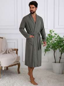 DAZY Bata larga azul lisa para hombre, primavera/verano - Gris Oscuro - Ver 3
