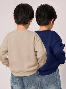 2件裝小男孩買1送1休閒百搭舒適保暖加厚記憶保溫寬鬆長袖套頭運動衫多件套裝，黑色、灰色、復古，適合學校、花園、秋季 - 彩色 - 查看 4