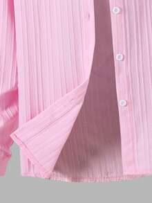 Regreso a la Escuela 3 Piezas Camisa con Botones y Cuello para Adolescentes en Rosa Sólido, Top Corto de Tirantes & Pantalones Largos - Rosa - Ver 6