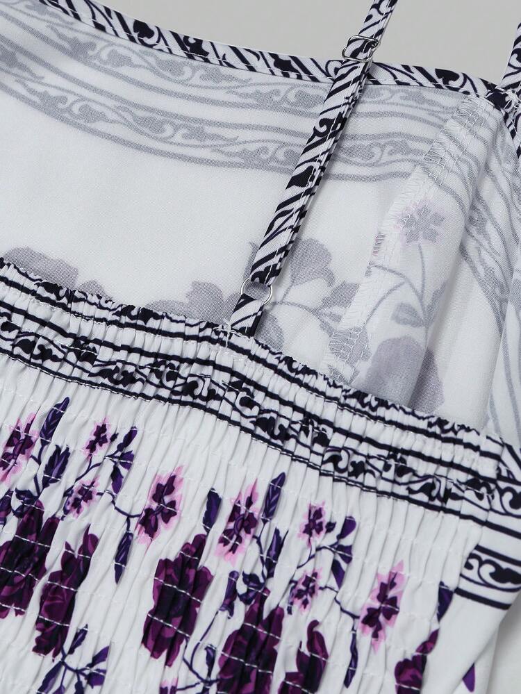 Franclia Plus Size Women's Fashion Summer Ditsy Floral Dress Chiffon Cardigan Elegant 2-Piece Set Tea Party Dark Purple White - Multicolor - View 8