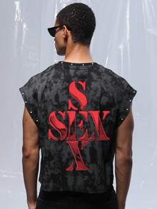 Manfinity EMRG Camiseta sin mangas para hombre con patrón de letras, gran copo de nieve y cuentas de burbuja - Negro - Ver 3