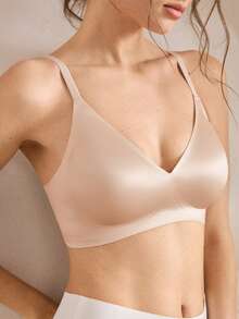 Ocili 女款無縫無鋼圈深V領聚攏果凍軟支撐內衣，舒適側乳收斂日常極簡模杯胸罩，1件裝 - 杏色 - 查看 6