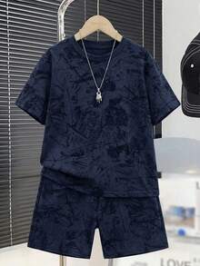 Tween Boy Casual Comfortable Minimalist Round Neck Short Sleeve T-Shirt And Shorts Set - Multicolor - View 5