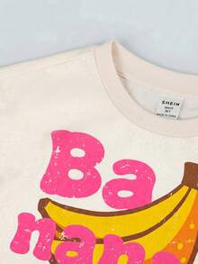 SHEIN LMoss Kids 少女香蕉字母印花T恤條紋長褲套裝 - 彩色 - 查看 5