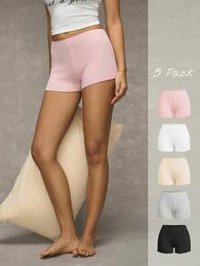 Esseday 5pcs Solid Ribbed Knit Boyshorts - Multicolor - View 3