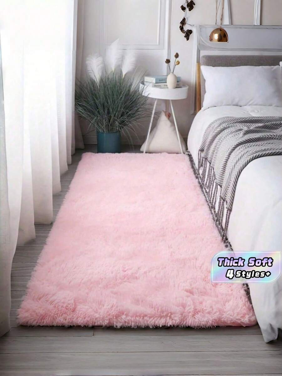 1pc Thick Soft Plush Polyester Machine Washable Non Slip Durable Fade Resistant Cozy Warm Elegant Light Pink Fluffy Carpet Rug For Living Room Bedroom Kitchen Christmas Holiday Party Home Decor Trending - pink - View 1