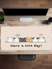 1PC Extra Large Oversized Washable Non Slip Cute Kitten Illustration With Have A Nice Day Lettering Mouse Pad Desk Mat Computer Keyboard Laptop Pad Office Home Gaming Accessory Gift For Friends Colleagues Gamers Holiday Season - multicolor - View 1