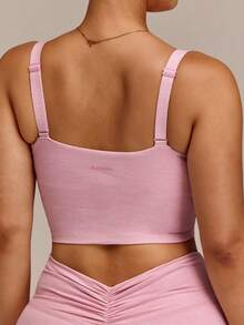 GLOWMODE Plus Size FeatherFit™-CloudBlend Studio Form Ruched Active Tank With Adjustable Straps & Removable Cups Ballet Studio Daily - Dusty Pink - View 4