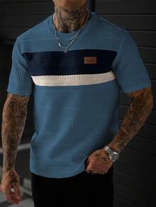 Manfinity Homme Men's Colorblock Casual Everyday Short Sleeve T-Shirt - Teal Blue - View 1