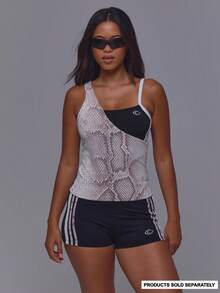 Musera Sport Black Snake Print One Shoulder Strappy Stripe Side Sport Logo Tank Top Only Gym Pilates Fitness Daily Casual Everyday Running Void - Black - View 1