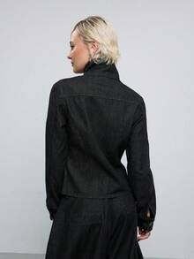 COUREZ Funnel Neck Jacket In Rinse Wash Denim/Y2K Jean Jacket Jean Tops For Women Cute Tops Long Sleeve Tops Concert Outfit Women Club Outfits For Women Fall - Black - View 3