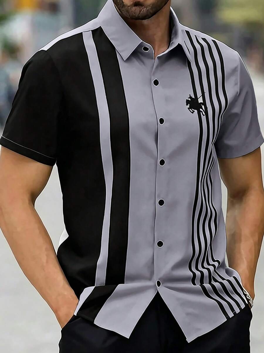 Manfinity Homme Camisa casual de verano con bloques de color y patchwork para hombre - Multicolor - Ver 1