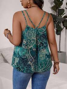 Freevana Plus Size Elegant Vintage Cashew Print Bohemian Style Camisole Tank Top - Multicolor - View 2