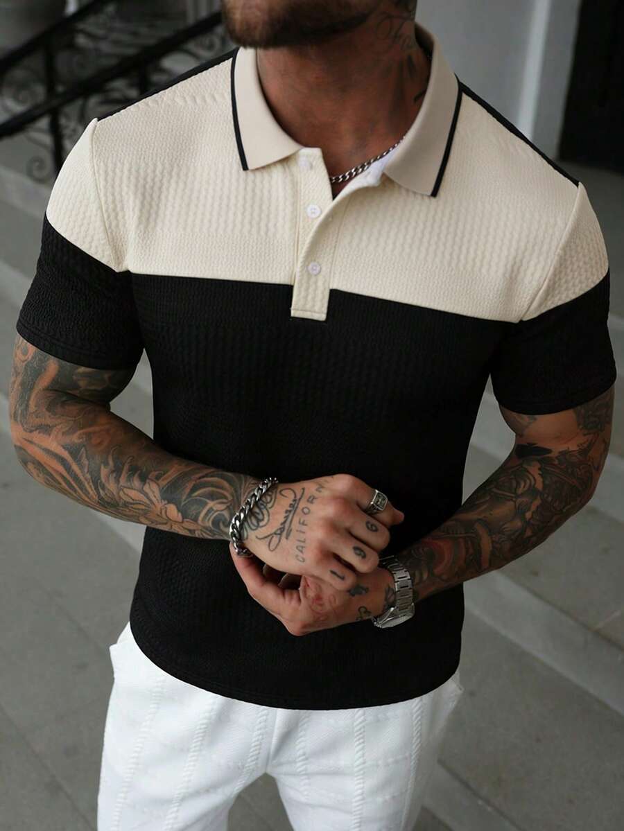 Manfinity Homme 男士休闲日常 Polo 衫 男士 Polo 衫 男士纽扣针织 Polo 衫 男士高尔夫球衫 - 彩色 - 查看 1