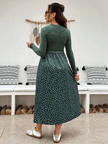 SHEIN 孕婦綠色長袖圓領休閒百搭洋裝 - 綠色 - 查看 11