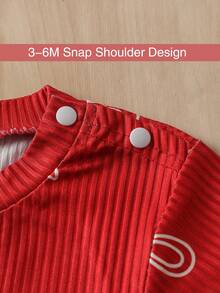 SHEIN 2件組女嬰套裝，紅色滿版白色蝴蝶結圖案運動衫，搭配黑色3D紅色蝴蝶結長褲，柔軟面料，寬鬆版型，舒適適合日常穿著、節日聚會與拍照，甜美風格適用於嬰兒與女嬰 - 紅色 - 查看 13