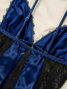 Seduluxe Women's Lace Patchwork Satin Nightgown, 1pc - Navy Blue - View 5
