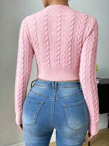 SHEIN Raffinéa Suéter corto de unicolor versátil y casual - Rosa - Ver 2