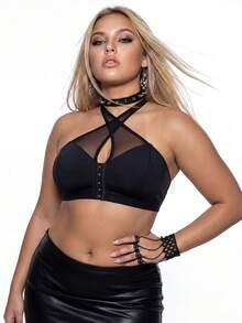 AltBold Bra Halter Tipis Tanpa Kawat Ukuran Plus yang Nyaman - Hitam - View 1