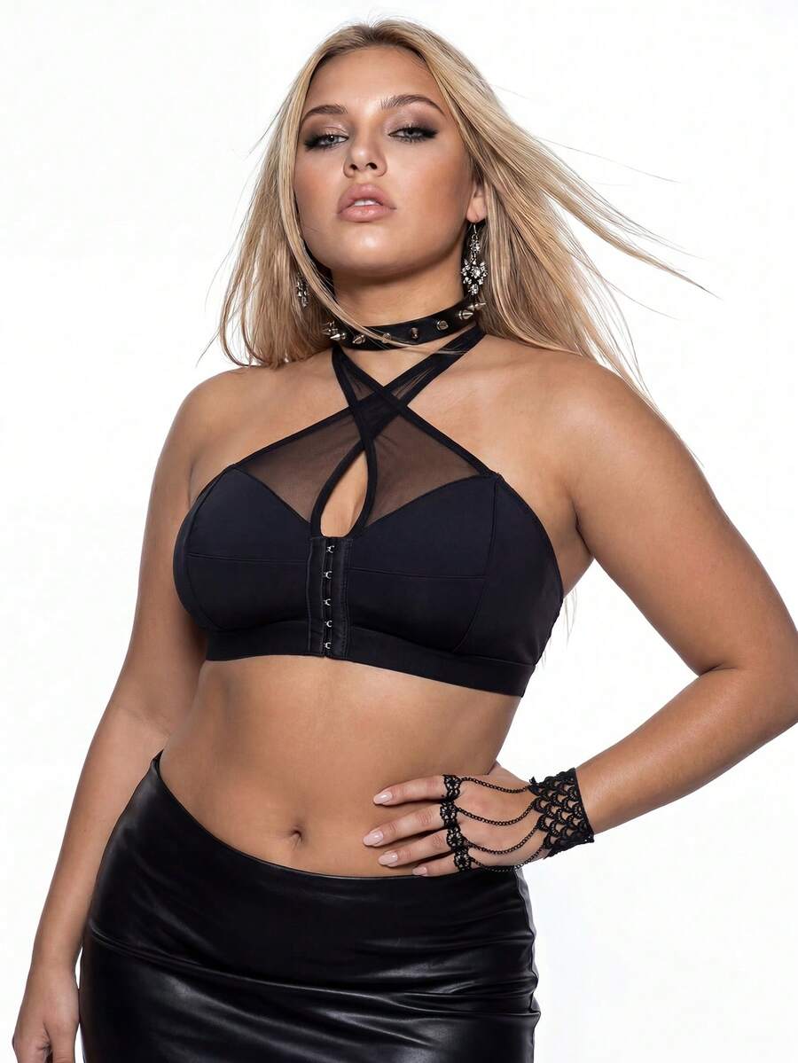 AltBold Bra Halter Tipis Tanpa Kawat Ukuran Plus yang Nyaman - Hitam - View 1