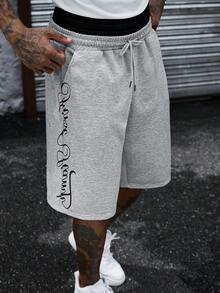 SLATEMANN Pantalon de survêtement décontracté mature très vendu, design imprimé lettres corps d'herbe, 2 en 1, pantalon de survêtement longueur capri pour hommes - Gris - Voir 3