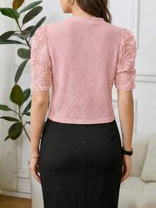 SHEIN Clasi 女款短款花瓣袖開襟短版優雅輕便夾克 - 粉色 - 查看 2