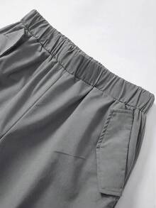 SHEIN 青少年/青年男孩基本休閒純色工裝褲，帶裝飾細節，百搭 - 灰色 - 查看 5