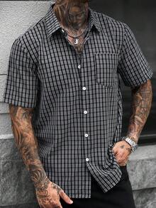 Manfinity CasualCool 男士度假格紋單排扣短袖口袋襯衫 - 彩色 - 查看 7