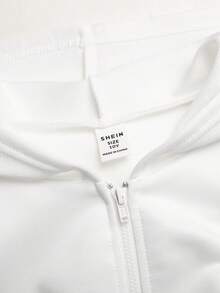 SHEIN 少女短款連帽開襟衛衣外套，白色保暖內裡，秋冬新款 - 白色 - 查看 4