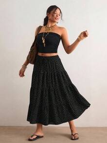 Freevana Damen Große Größen Langer Schwarz & Weiß Polka Dot Mehrschichtiger Kuchenrock A-Linie Locker Elegant Lässig Romantisch Frühling Sommer Frühherbst Oberbekleidung - Schwarz und Weiss - Übersicht 16