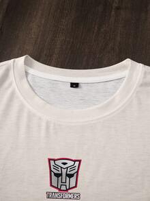 Transformers X SHEIN 男士夏季休閒卡通印花T恤 - 白色 - 查看 4