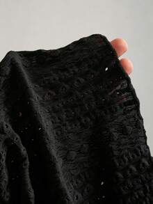 Sweetra French Elegant Gentle Girl Apricot Tone Intellectual Style Home Outdoor Gathering Exquisite Textured Jacquard Fabric Unique Drawstring Tie Design Spring Summer Elegant Long Minimalist Sexy Women's Skirt - Black - View 6