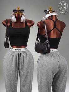 Mistrie Women's Seamless Yoga Sports Bra Wireless Fitness Crop Top Sports Top Running Bra Crop Top Gym - Black - View 1