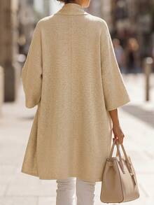 Balvessa Open Front Batwing Sleeve Loose Knit Cardigan, Casual Sweater Jacket - Khaki - View 2