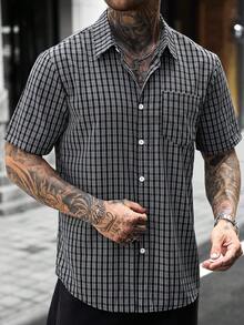 Manfinity CasualCool 男士度假格紋單排扣短袖口袋襯衫 - 彩色 - 查看 6