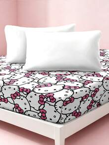 HELLO KITTY AND FRIENDS | SHEIN 1件裝粉色卡通角色印花床墊，拋光材質，柔軟保暖，適用於單人床/雙人床/Queen床/King床 - 粉色 - 查看 6