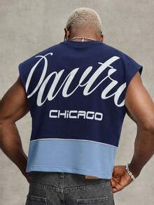PAVTROS Men's Letter Print Casual Versatile Daily Wear Top - Navy Blue - View 1