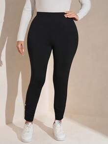 Comfylo Plus Button Detail Leggings - Black - View 6